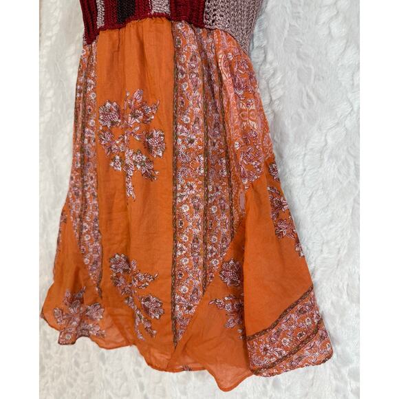 Free People Katie Crochet Mini Dress Red Pink Knit Orange Bandana Skirt Boho XS - Picture 8 of 16